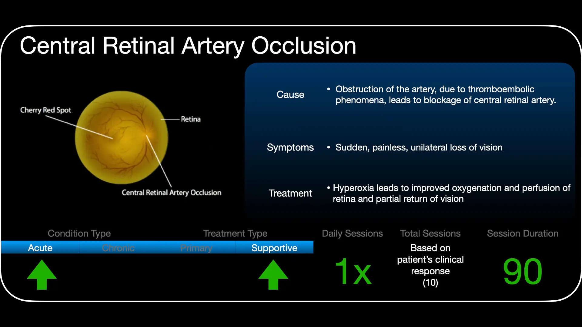 Treatment approach for hyperbaric oxygen therapy in central retinal artery occlusion