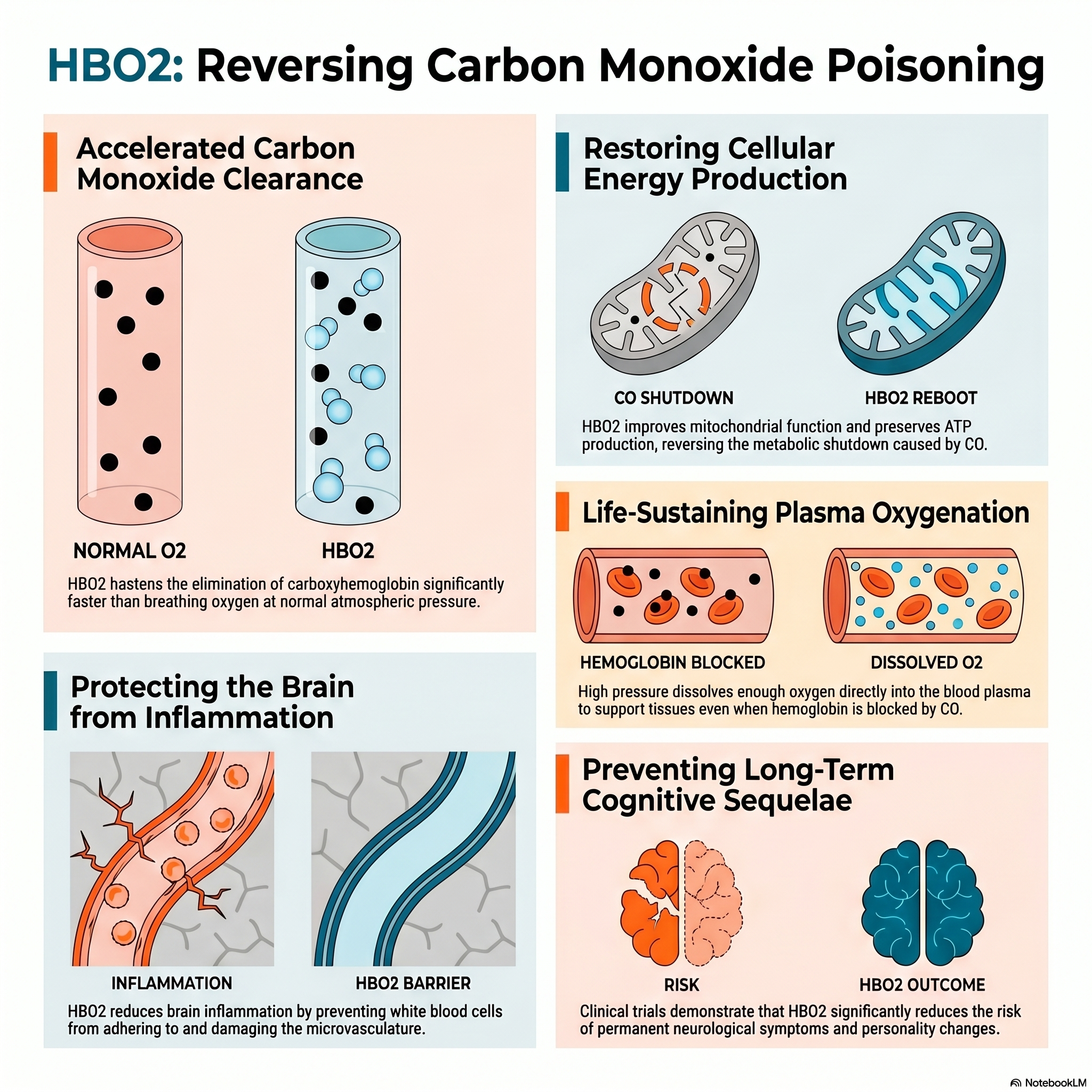 Infographic on carbon monoxide poisoning and how hyperbaric oxygen reverses its effects