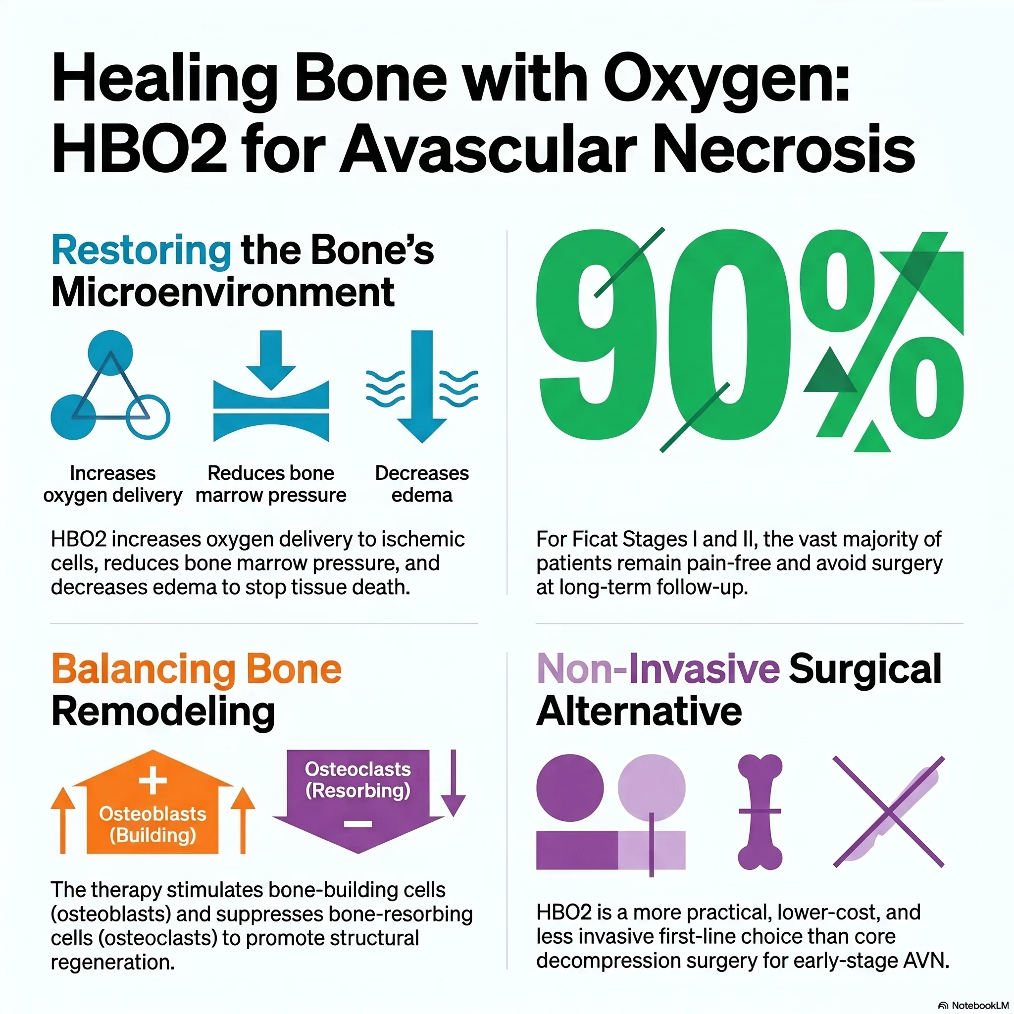 Infographic on how hyperbaric oxygen treats avascular necrosis of bone