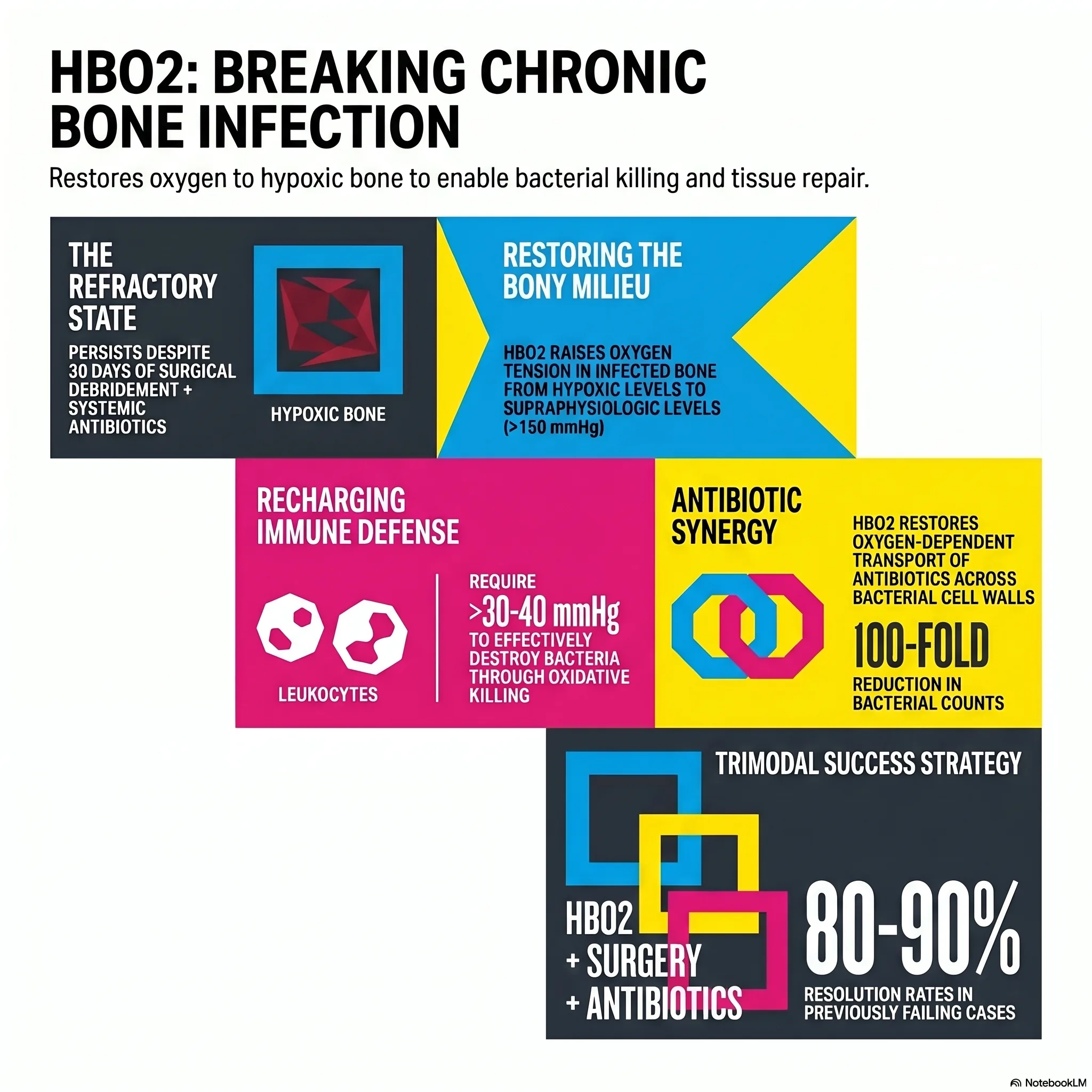 Infographic on how hyperbaric oxygen helps cure refractory osteomyelitis
