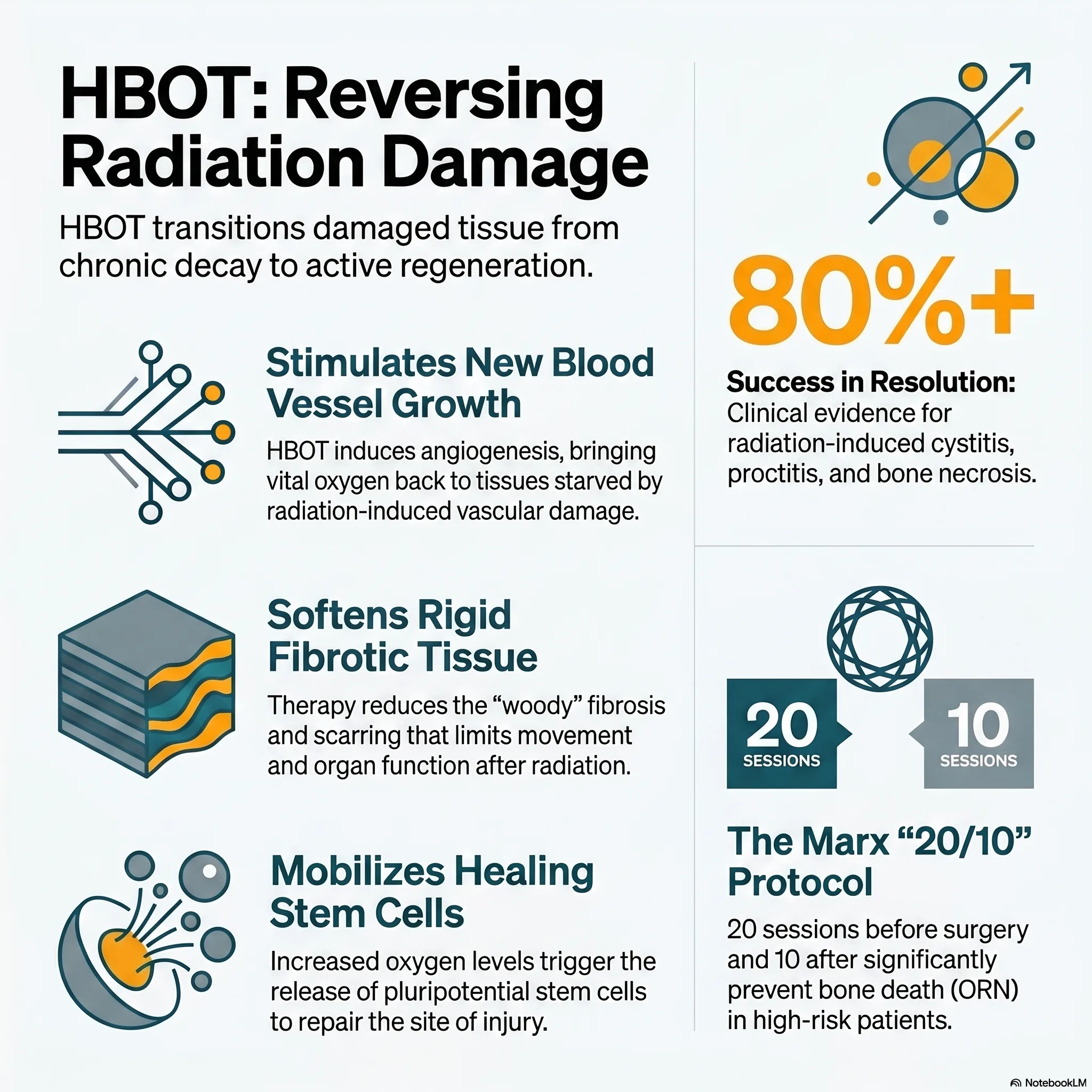 Infographic on late radiation tissue injury and how hyperbaric oxygen repairs it